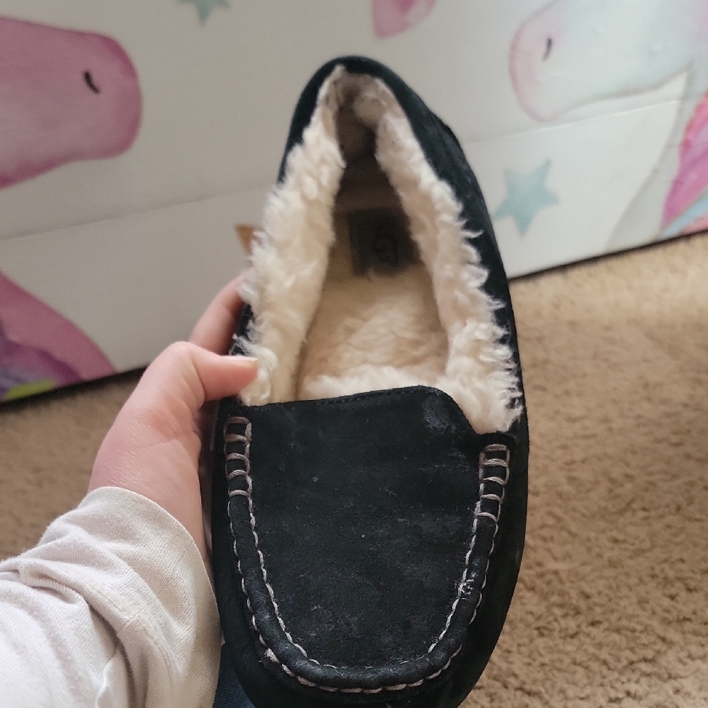 UGG Black Suede Loafers with Cream Fur Lining